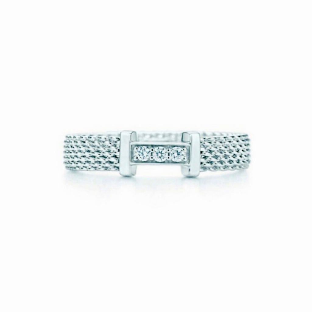 Tiffany & Co Somerset Silver Mesh Diamond Ring